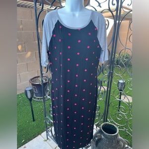 LuLaRoe “Julia” Black & Pink Polka Dot Dress Size Extra Large = 16-18
